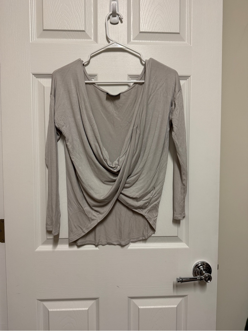Nasty Gal Taupe Draped Crossover Long-Sleeve Top